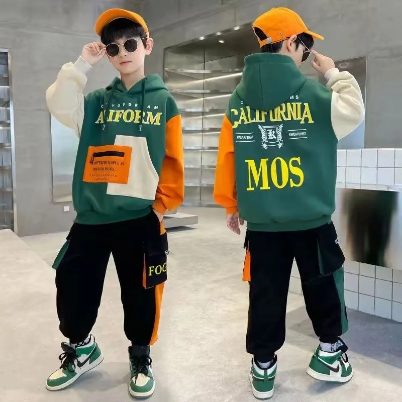 2024 Girls Boys Clothes Children Letter Sports Suit Teenager Tracksuit Jacket + Sports Pant 6 8 10 11 12 13 Years