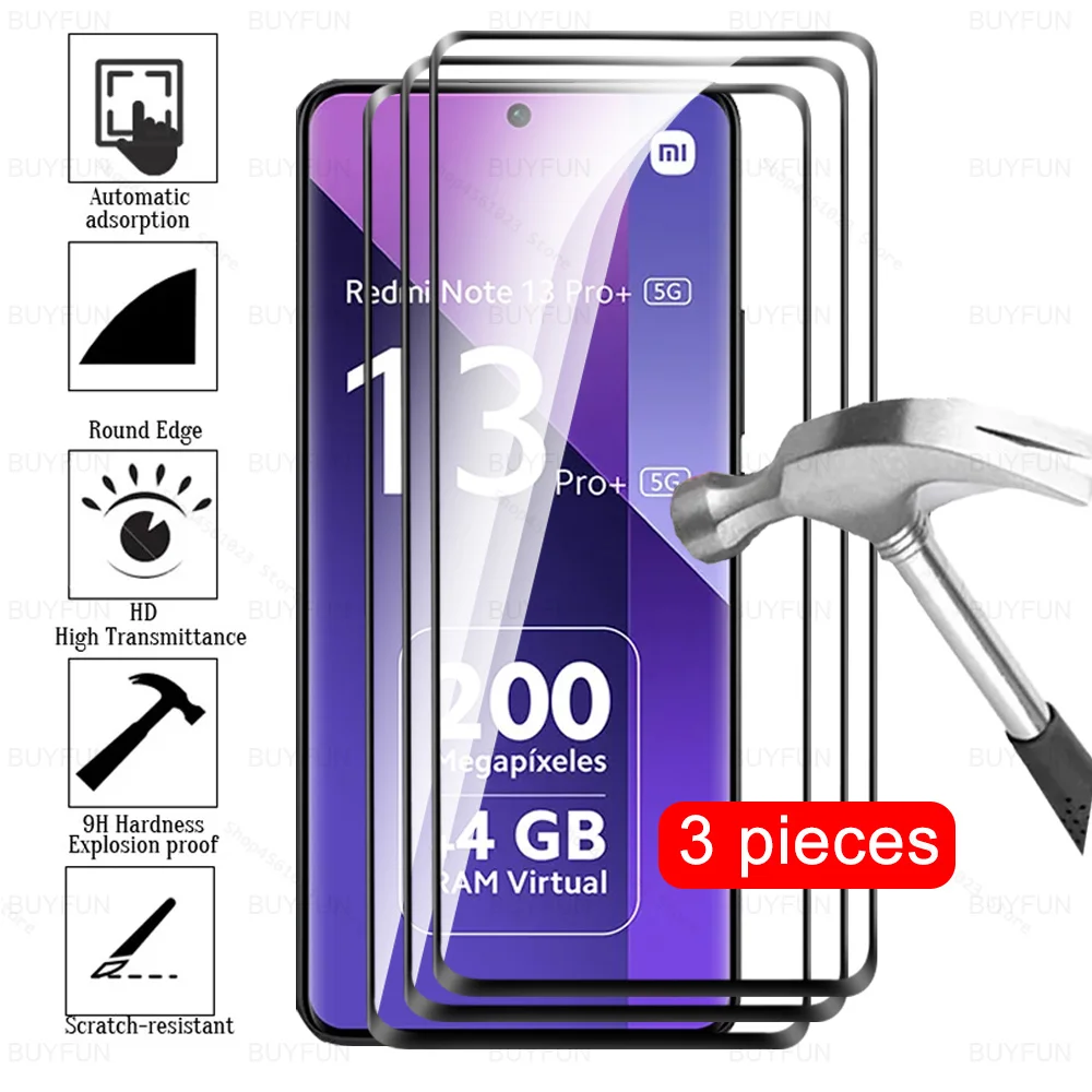 3 Pcs Curved Tempered Glass For Xiaomi Redmi Note 13 Pro+ Note13 Pro Plus Note13ProPlus Note13Pro 13 ProPlus 5G Screen Protector