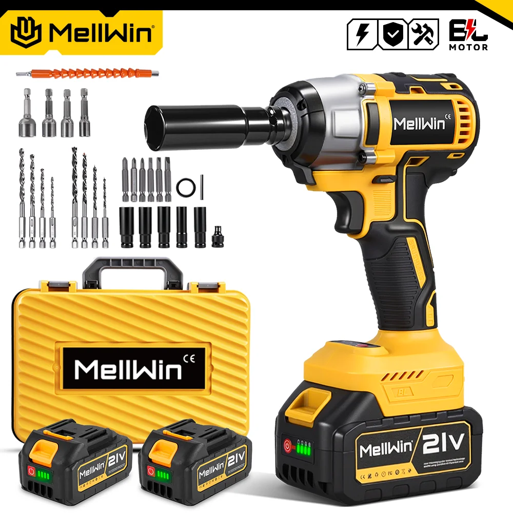 MELLWIN 520N.M jeu de clés électriques sans brosse 3-en-1 tournevis sans fil clé de forage outils électriques pour Makita 18V batterie broche