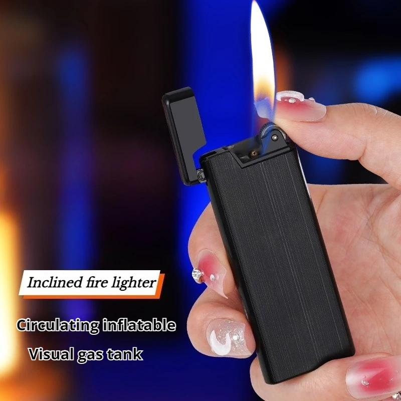 

Newest Resin Compact, Thin Inclined Fire Inflatable Lighter High-quality Grinding Wheel Open Flame Men's Gift Cigarette Lighter