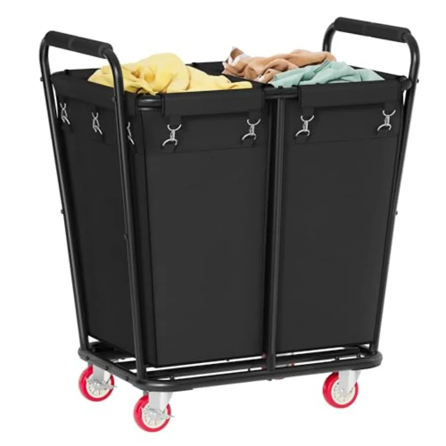 

2 Section Laundry Sorter Cart 300L Rolling Hamper with Wheels Industrial Laundry Basket Organizer Large Dirty Clothes Hamper fo
