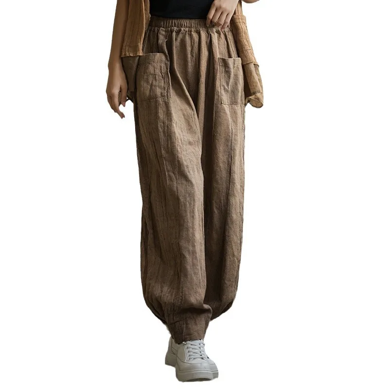 Zimowe damskie spodnie haremki z ramii w stylu tie-dye. Vintage, inspirowany zenem i wszechstronny element wystroju.