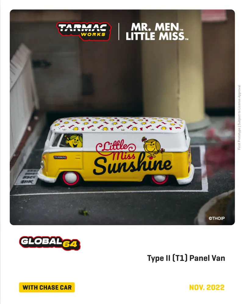 

Модель автомобиля Tarmac Works 1:64 VW Type II T1 Panel Van Little Miss Sunshine, литая под давлением, миниатюрная, для подарков