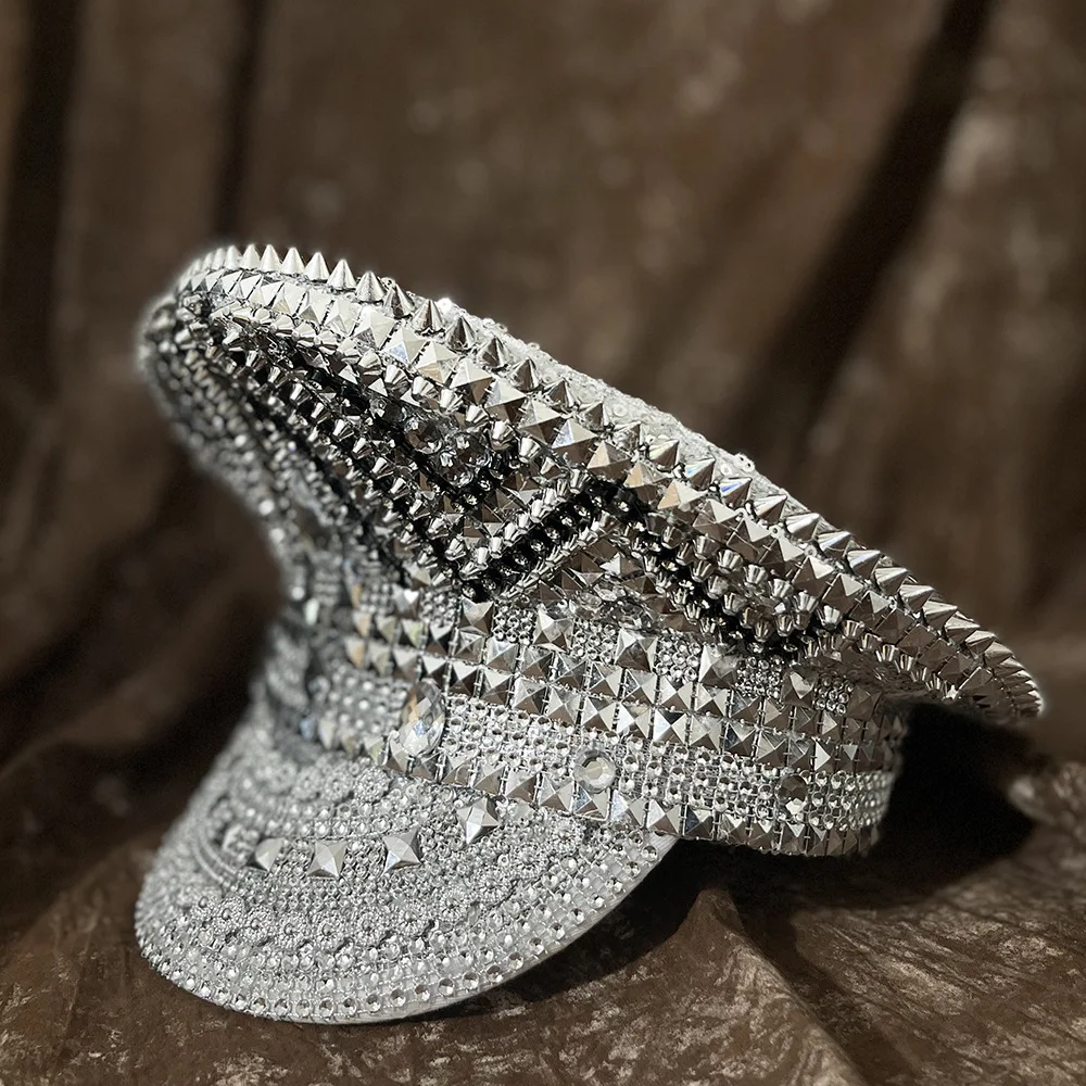 Sombrero de novia para hombre y mujer, gorro de lentejuelas para Festival DE Mucis, sombreros de capitán militar, gorra Steampunk