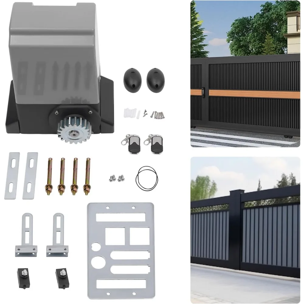 Automatic Sliding Gate Opener with 2 Remote Controls 370W Electric Gate Opener AC Motor Kit Driveway Slide Gate Opener Hardware