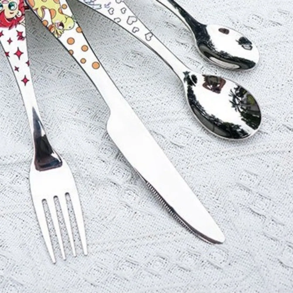 304 Stainless Steel Children Cutlery Set Cartoon Animals Silver Spoon Fork Knife Dishwasher Safe Kids Tableware Table Setting