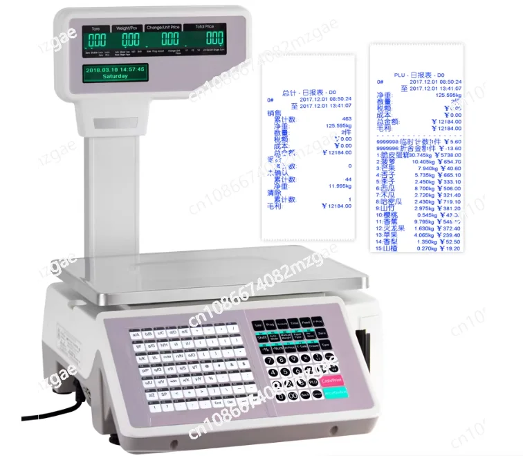 Supermarket Commercial Electronic Weighing Cash Register Barcode Scale, Fruit Store Cooked Food Printing Ticket POS All-in-One