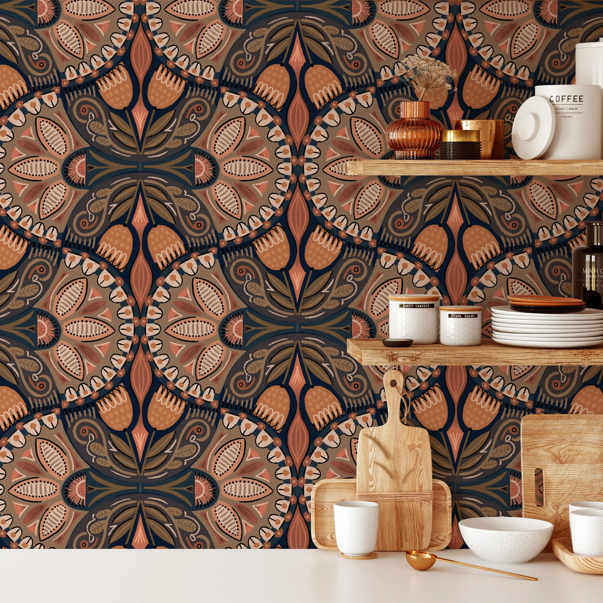 

Boho Peel and Stick Wallpaper Retro Removable Floral Wall Paper for Bedroom Cabinet Contact Paper