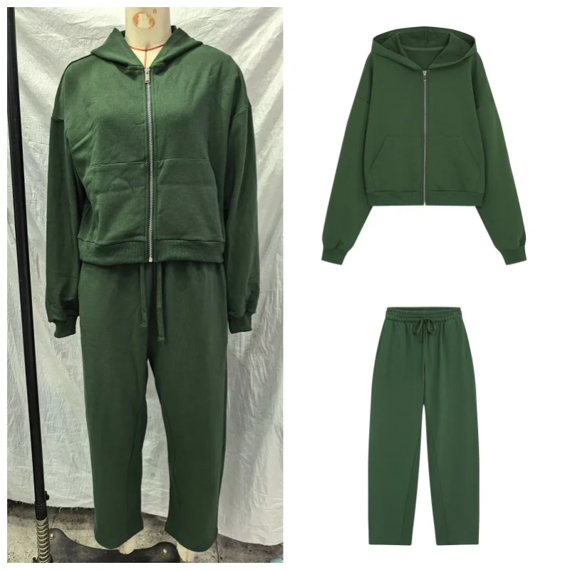 Guobioziy 2026 Women's New Washed Look ZipUp Hoodie and Pants Set Fashionable and Versatile Elegant and Graceful Casual