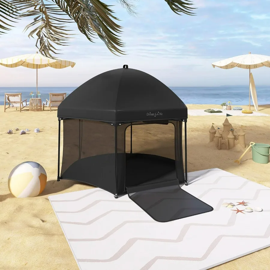 Set box Onyx con baldacchino Box per bambini Box portatile e leggero per neonati e bambini piccoli Nero