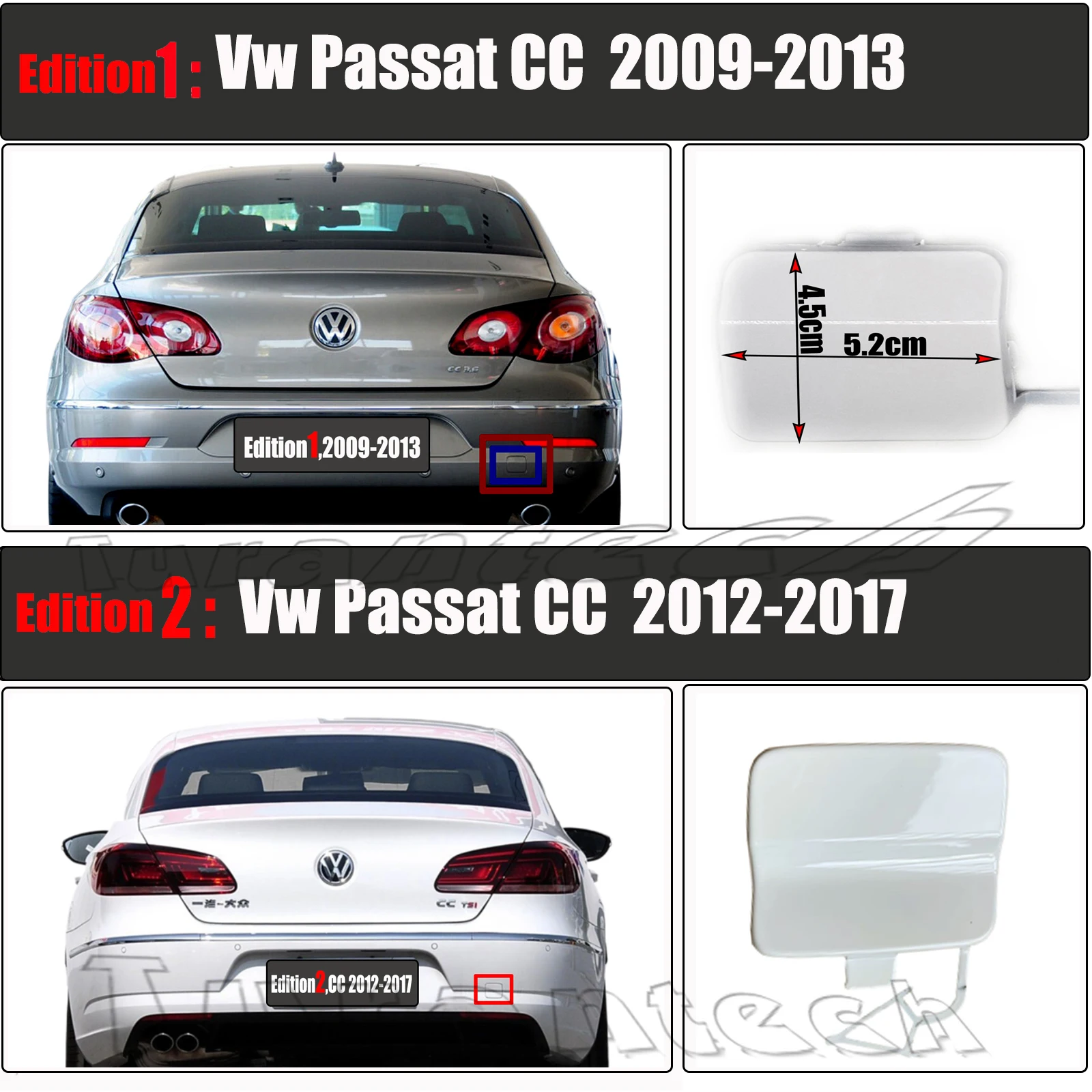 Rear Tow Cover for 09-13 Vw CC Passat CC coupe VR6 V6 R-line Sedan Sport Towing Eye Hook Cap