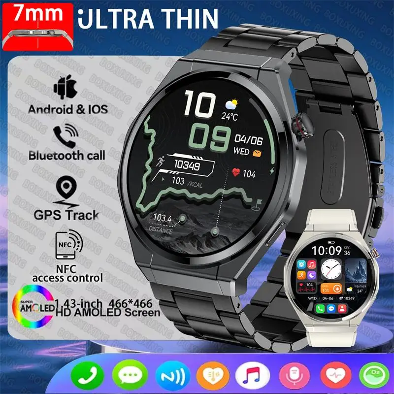 

New GT6 Pro 7.9MM Ultra Thin Smart Watch Men 1.43"AMOLED Screen Always Show Time Heart Rate Sport Waterproof BT Call Smartwatch