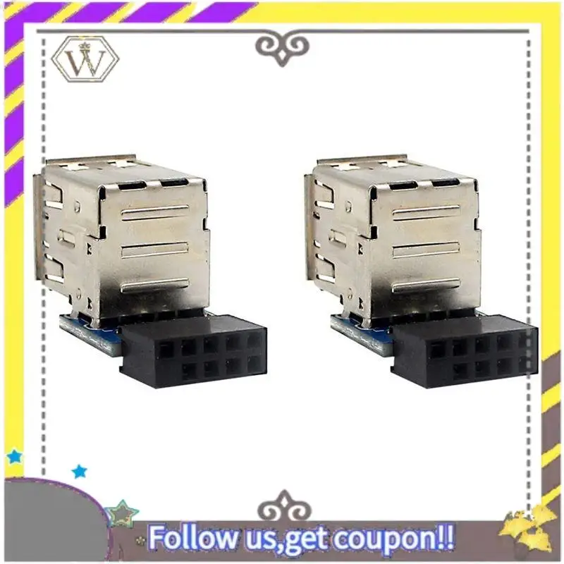 AU33-2Pcs 9-Pin Motherboard To Dual USB 2.0 Connector Black Motherboard To 2 Ports USB 2.0 A Female Internal Header Adapter