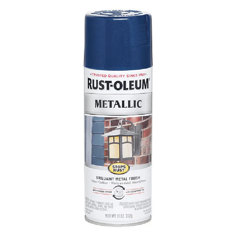 Pintura en aerosol metálica, azul cobalto, brillo, solvente, 11 oz
