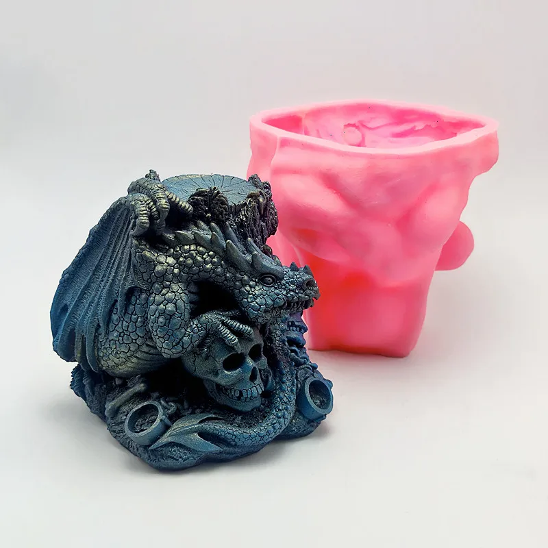 Flying Dragon Skull Candlestick Silicone Mold DIY Making Gypsum Resin Dragon Model Halloween Decorative Tools