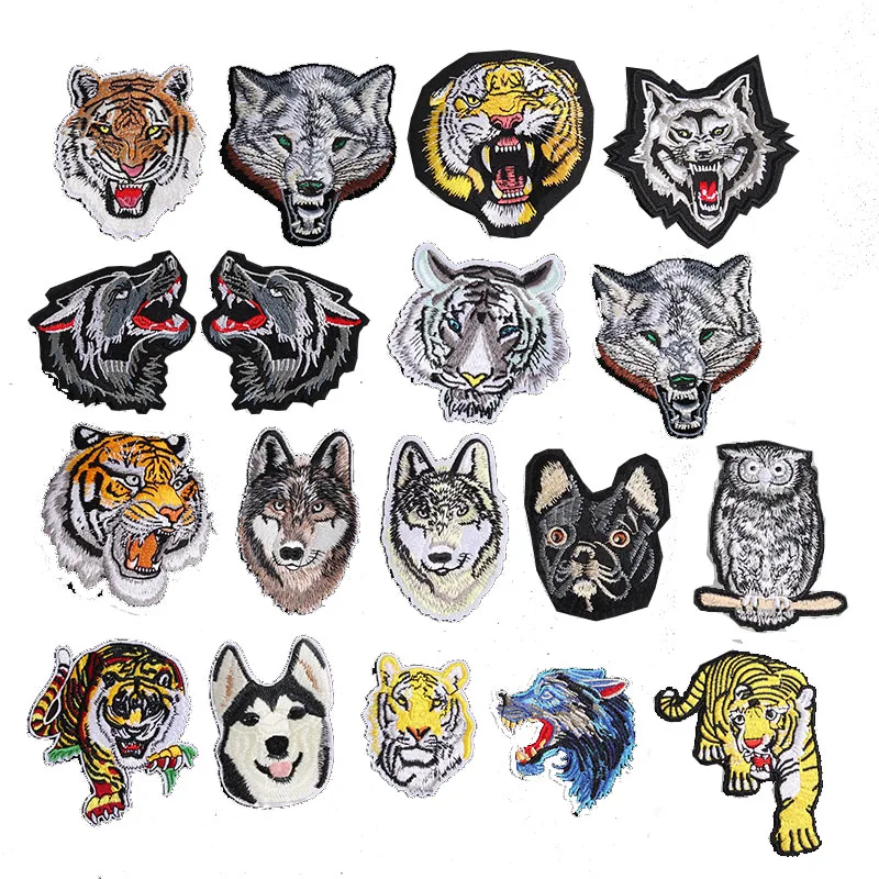 Tiger and Wolf Head Animal clothing patches T-shirt coats jeans Girls Boys Ironing on Clothes Decorative Embroidered stickers