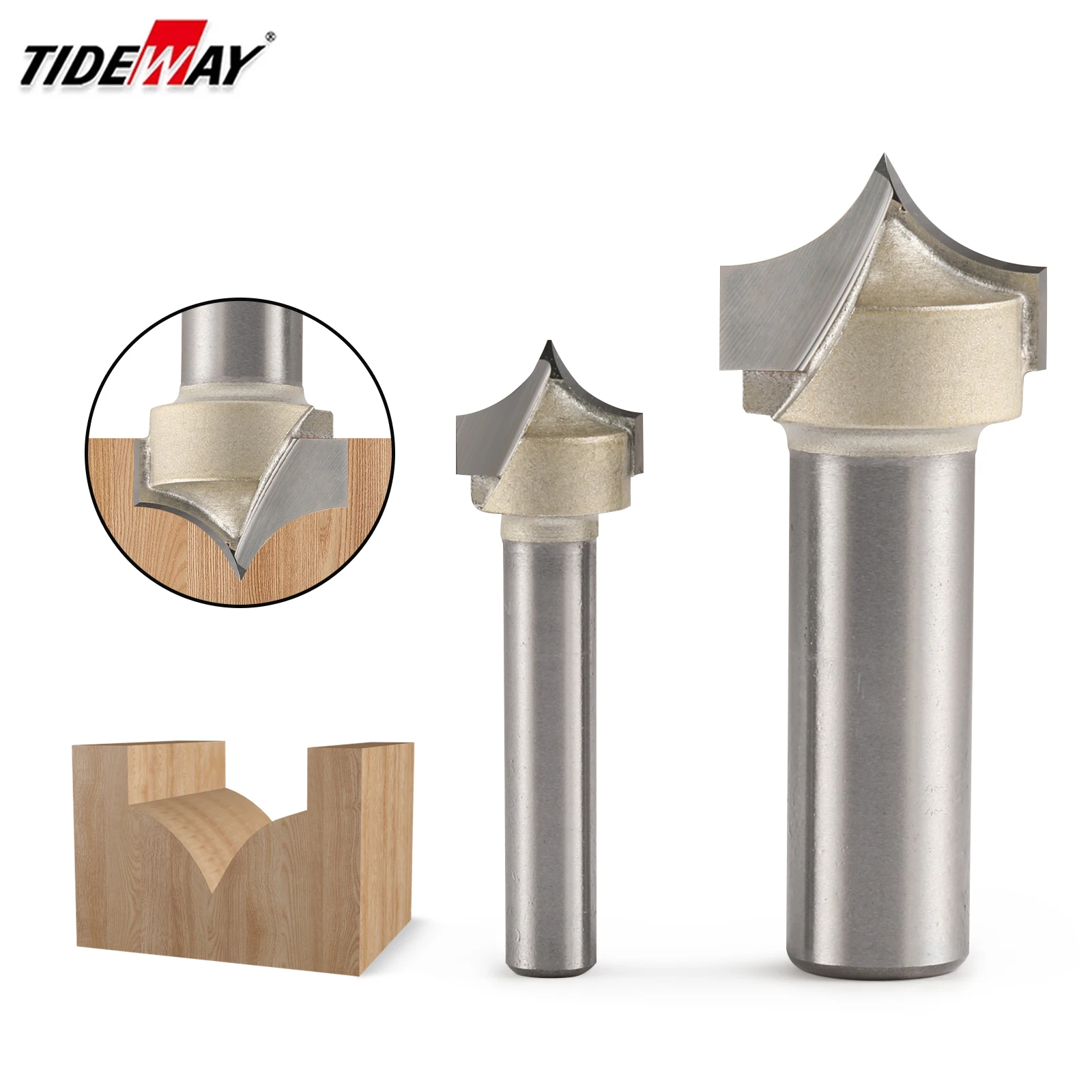 TIDEWAY 1/4 1/2 Shank CNC Round Nose Bits Round Pointed Router Bit Shaker Sharp Cutter Carbide Router Bit for Wood Carving