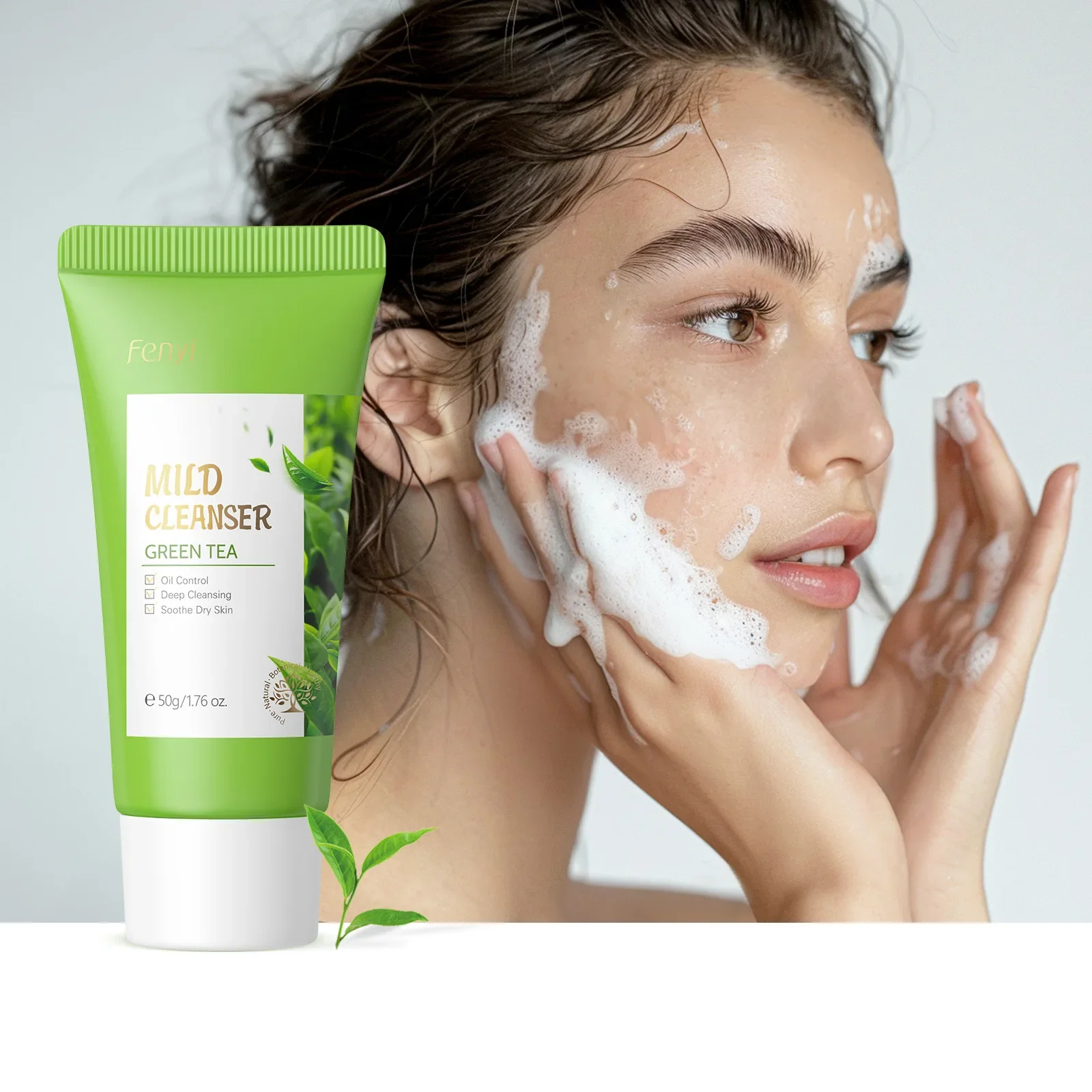 Green Tea Facial Cleanser Skin Deep Cleansing Moisturizing Blackhead Removal Skincare Face Wash Foam Face Cleanser Skin Care