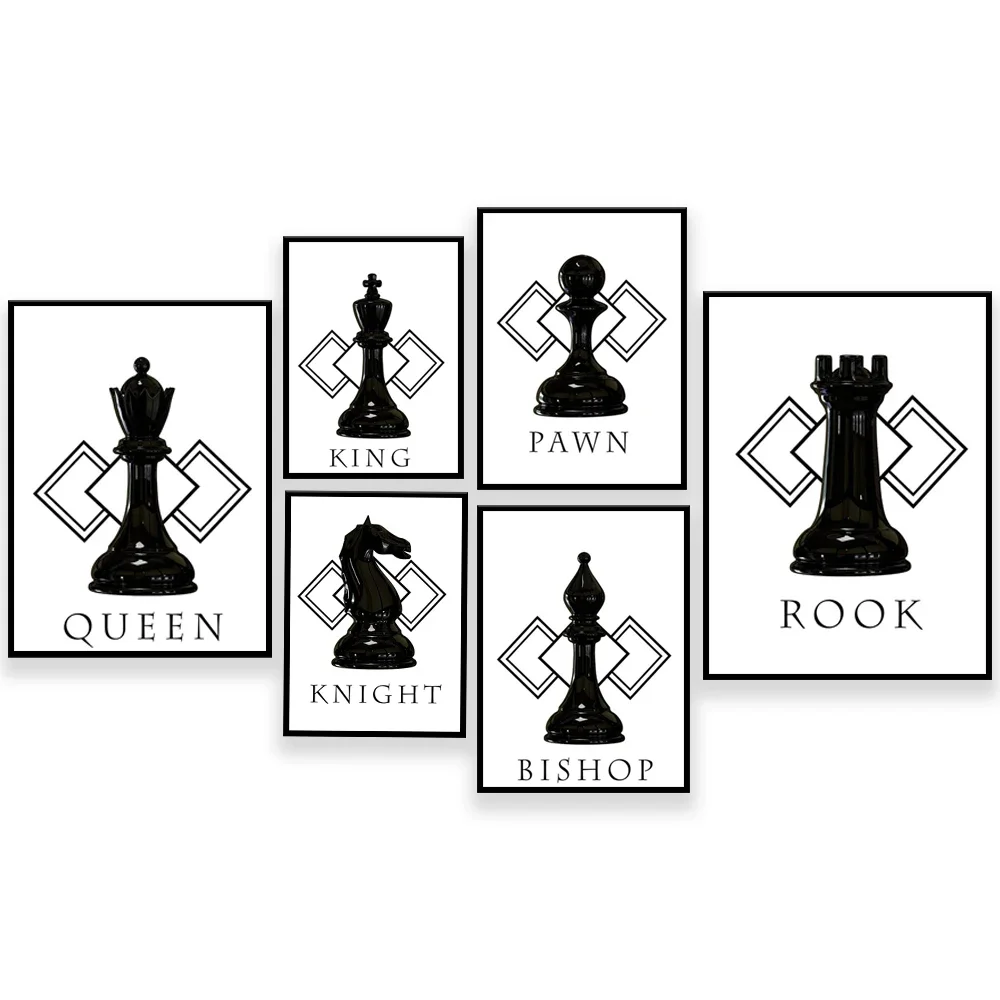 Chess pieces Printable chess piece prints, chess wall art / Printable chess decoration canvas print poster