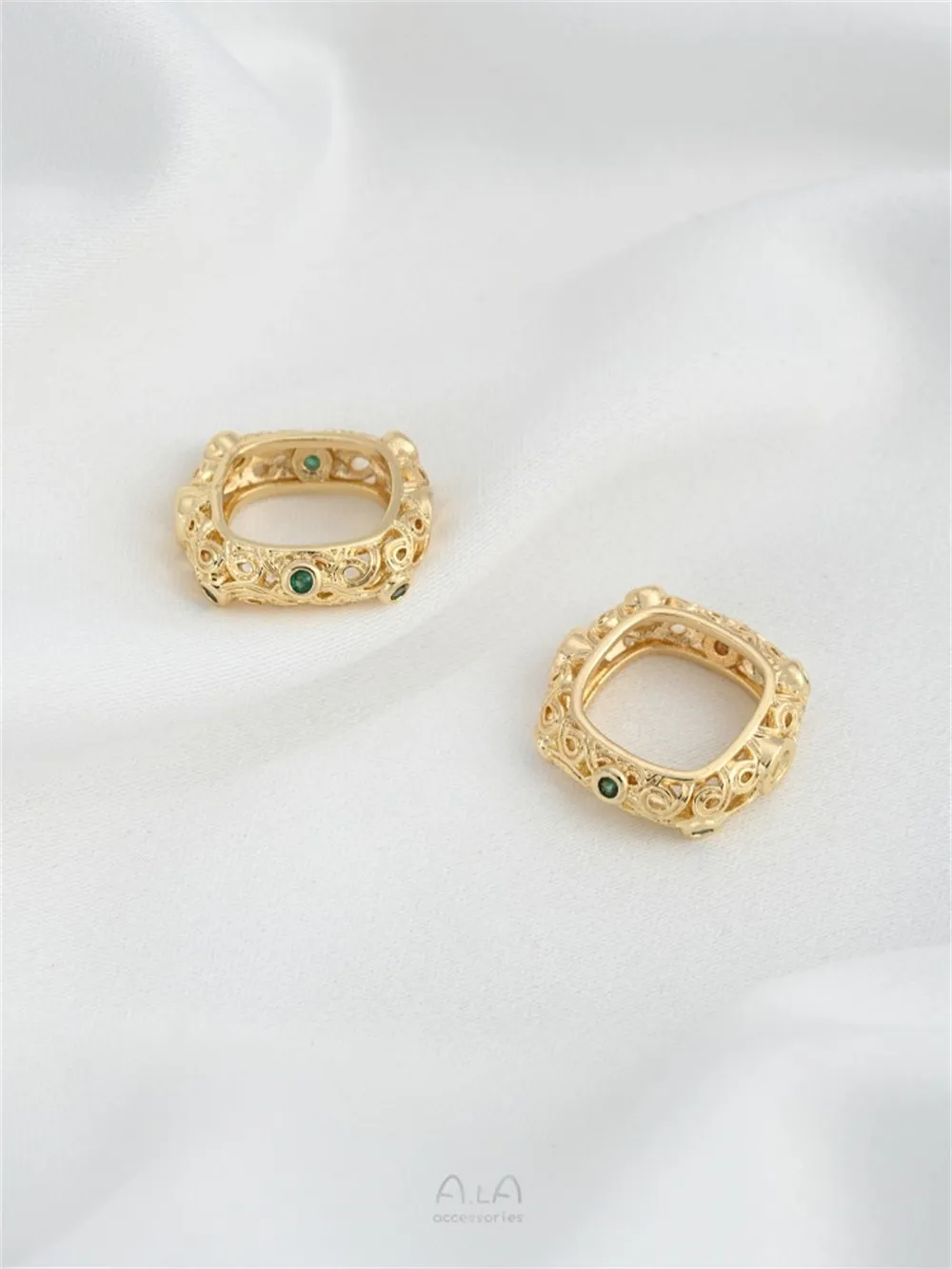 14K Gold Inlaid Green Zircon Hollow Lace Box Set Bead Ring Diy Handmade Beaded Bead Ring Accessories K919 - Image 2