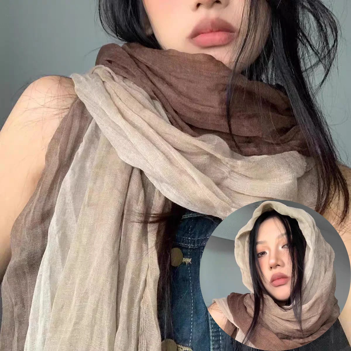 البوهيمي المتعثرة وشاح المرأة مجعد الكتان التفاف الصحراء التصميم عقال شال أنيق العصرية الصيف الإكسسوارات الحجاب