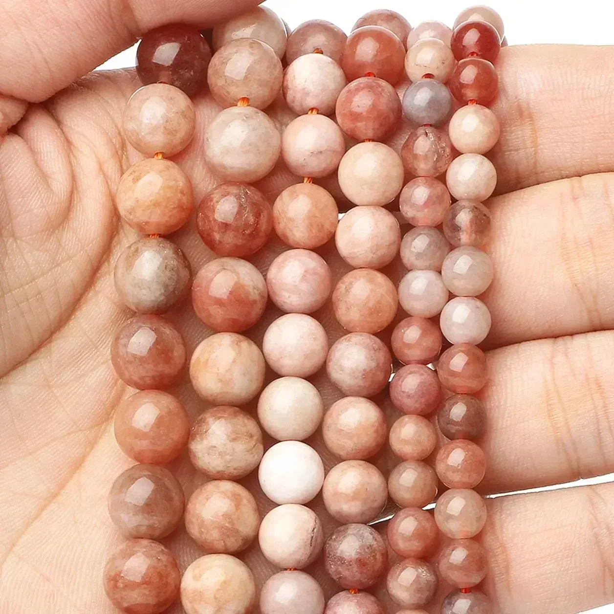 6/8/10mm aa Naturstein Sonnenstein Perle rosa glatt runde lose Abstands perlen für Schmuck herstellung Lieferant DIY Charm Armband 15''