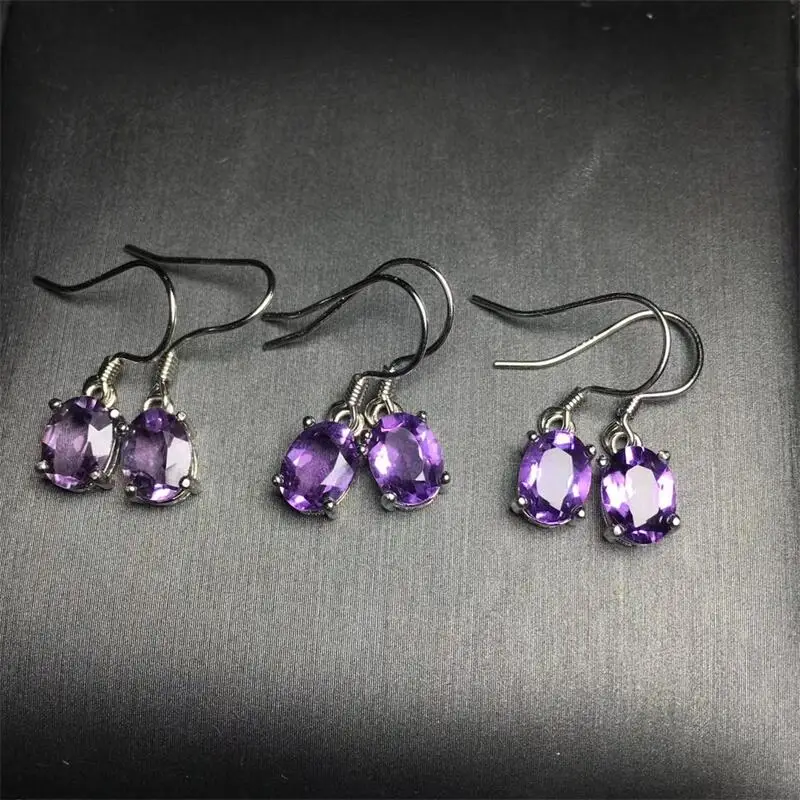 

Natural Amethyst Faceted Stone Drop Earrings Energy Gemstone Women Stretch Jewelry Healing Birthday Present