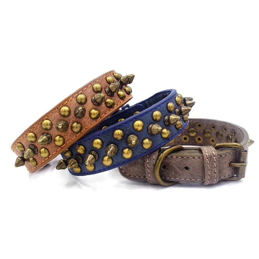 

Anti Bite Dog Collar Adjustable PU Material Rivet Design Medium Large Size For Puppy Dogs Walking Outdoor Sports Pet Supplies