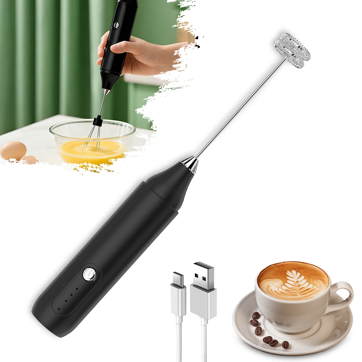 Tragbarer tragbarer elektrischer Milchaufschäumer, Mixer und Schneebesen, Kaffeemixer, Küchenzubehör – unverzichtbar für Kaffeebars