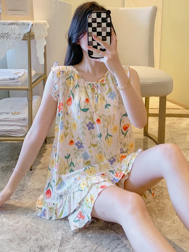 

Summer Women's Spwear Sweet Home Clothes Svel Cotton Silk ort Pants Set Comfortable Breathable Casual Sle