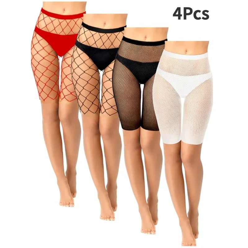 

shengrenmei 4 Pcs Fishnet Shorts High Waisted Mesh Short Leggings See Through Tights Cover up Short Pantyhose underwear