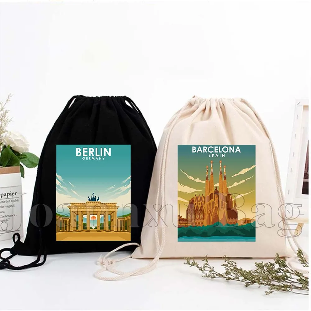 Bangkok Thailand Barcelona Spain Berlin Boston Dublin Edinburgh Hamburg Florence Italy Drawstring Bag Soccer Backpack Sackpack