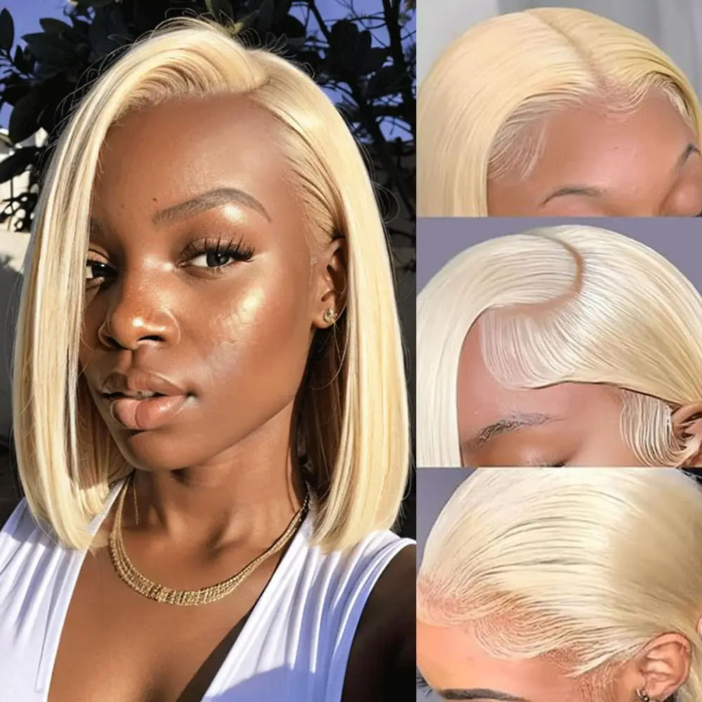 

Плотность 200 613 Блондинка Bone Прямой Боб Парик 13x4 Парики из натуральных волос на кружеве для женщин Прозрачный парик на фронтальной части шнурка для женщин