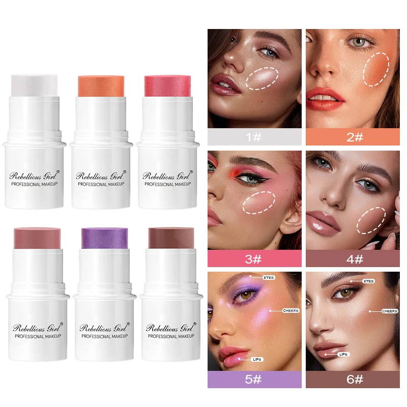 6 色シマーウォーターライトハイライタースティックブラッシュスティックメイクアップフェイスボディイルミネーター化粧品顔輪郭明るくメイクアップ