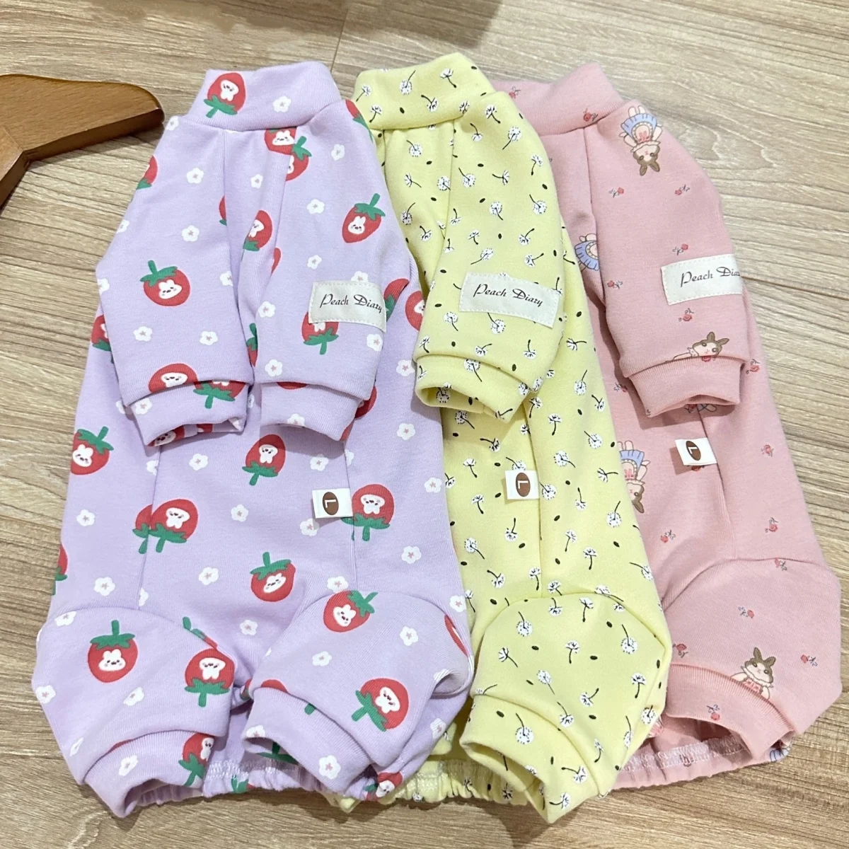 Cotton Jumpsuit for Sphynx Cat Long Sleeves Warm Coffee Coat For Devon Rex Sweet Floral Undershirt For Kittens in Winter Spring