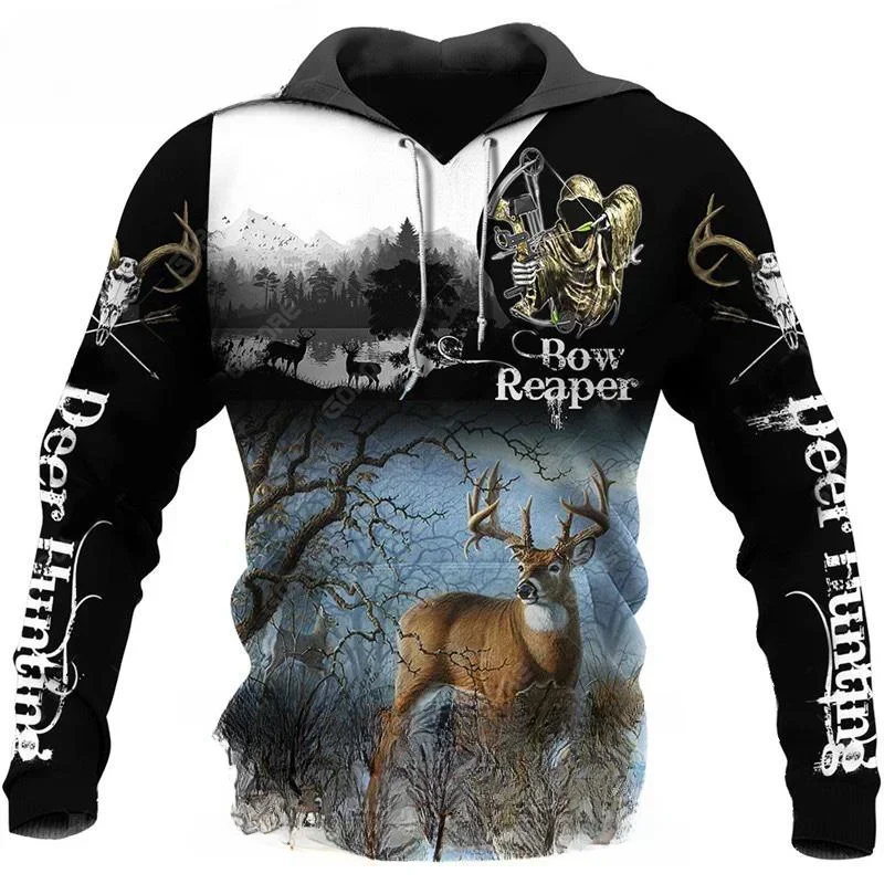 Fashion Deer Hunting Animal Men\'s Hoodie 3D Print Autumn Sweatshirt Orange Camouflage Street Casual Long Coat Hooded Mantle