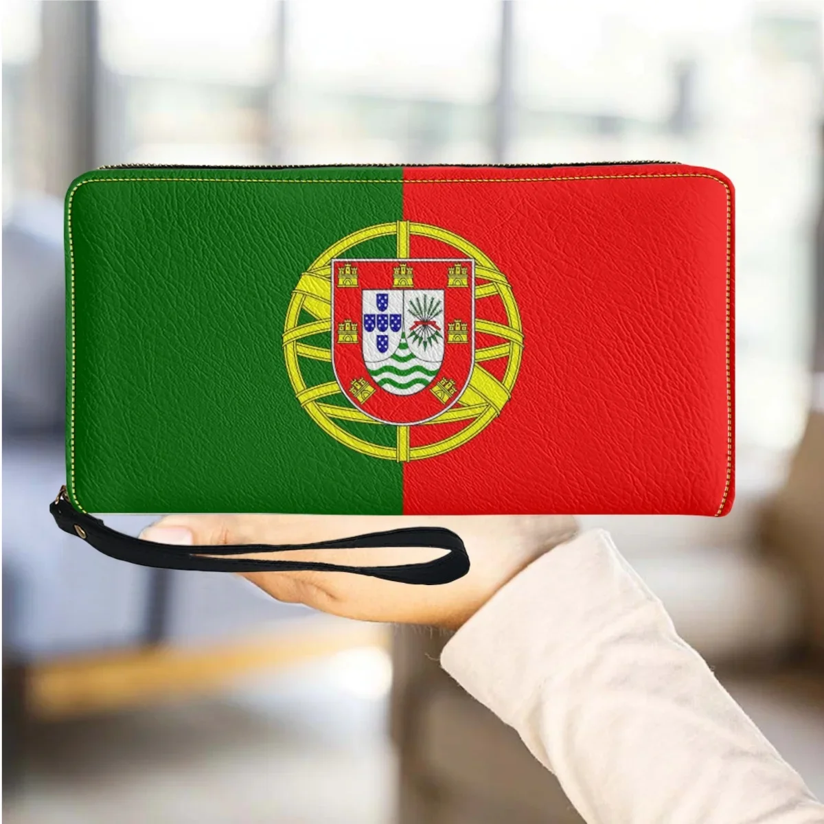 

Portugal Emblem Women's Wallet Luxury PU Leather Ladies Purse with Zipper Casual Portable Girls Wallets Lightweight Money Bags