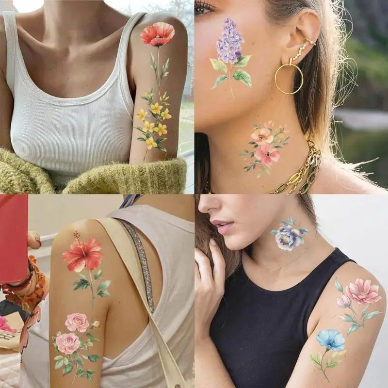 10Pcs/set Colorful Flowers Temporary Tattoo Sticker Waterproof Sunflower Bouquet Art Tattoo Sticker Decoration Party Gift
