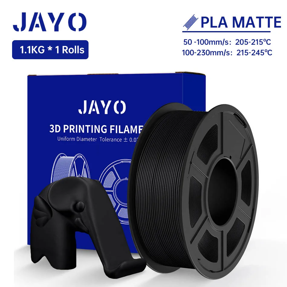 JAYO 3D-Drucker-Filament, PLA, matt, 1,75 mm, ordentlich gewickeltes 3D-Filament, PLA 1,1 kg, glatte, matte Oberfläche, 3D-Druckmaterialien