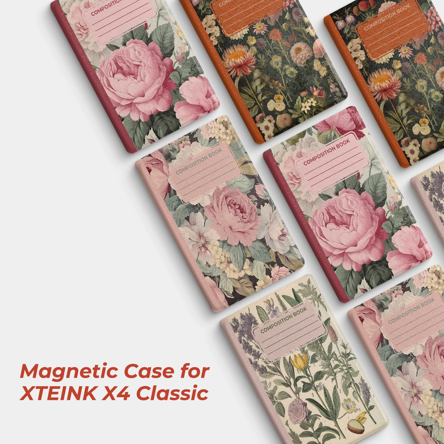 Twosheep Floral Notebook Case suit for XTEINK X4 Classic (X4 V2) Strong Magnetic Frameless Slim Charging Cutout Folio Cover Skin