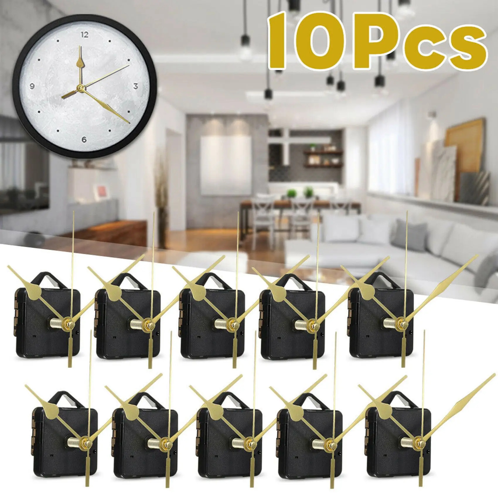 10 stuks DIY Stille Beweging Spindel Handen Muur Quartz Uurwerk Mechanisme Reparatie Tools Deel Klok Kit