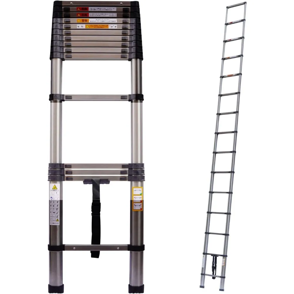 سلم تمديد تصغير من الفولاذ المقاوم للصدأ 12.5 قدم، يطي حتى 2.8 قدم، يدعم 330 جنيهًا، سلم محمول عالي التحمل لـ O #5