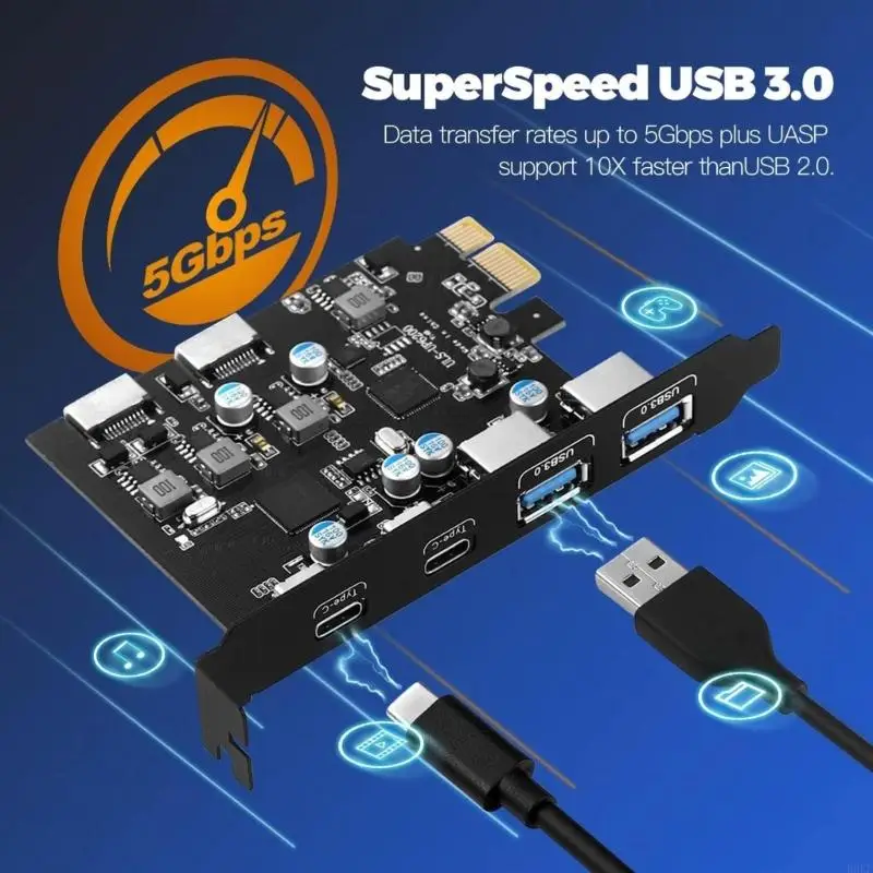 B0KF 6 포트 USB PCIE 카드 (2X USB C 2X USB A) PCIE USB 카드 PC 전면 패널