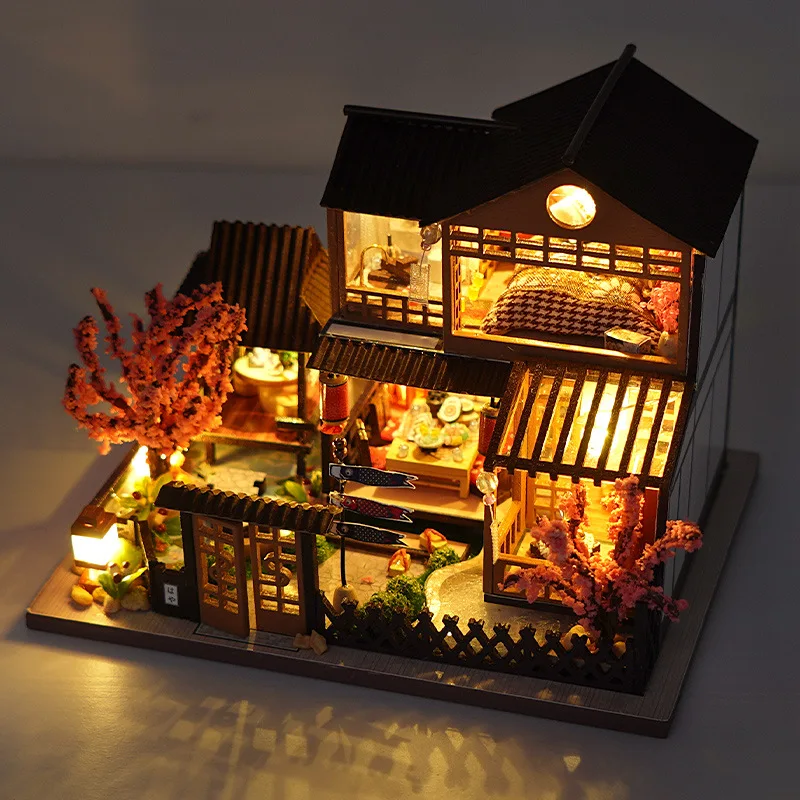 Wooden LED DIY House Kit - 3D Puzzle Miniature Model for Adults, Creative Birthday Gift, Wholesale Available