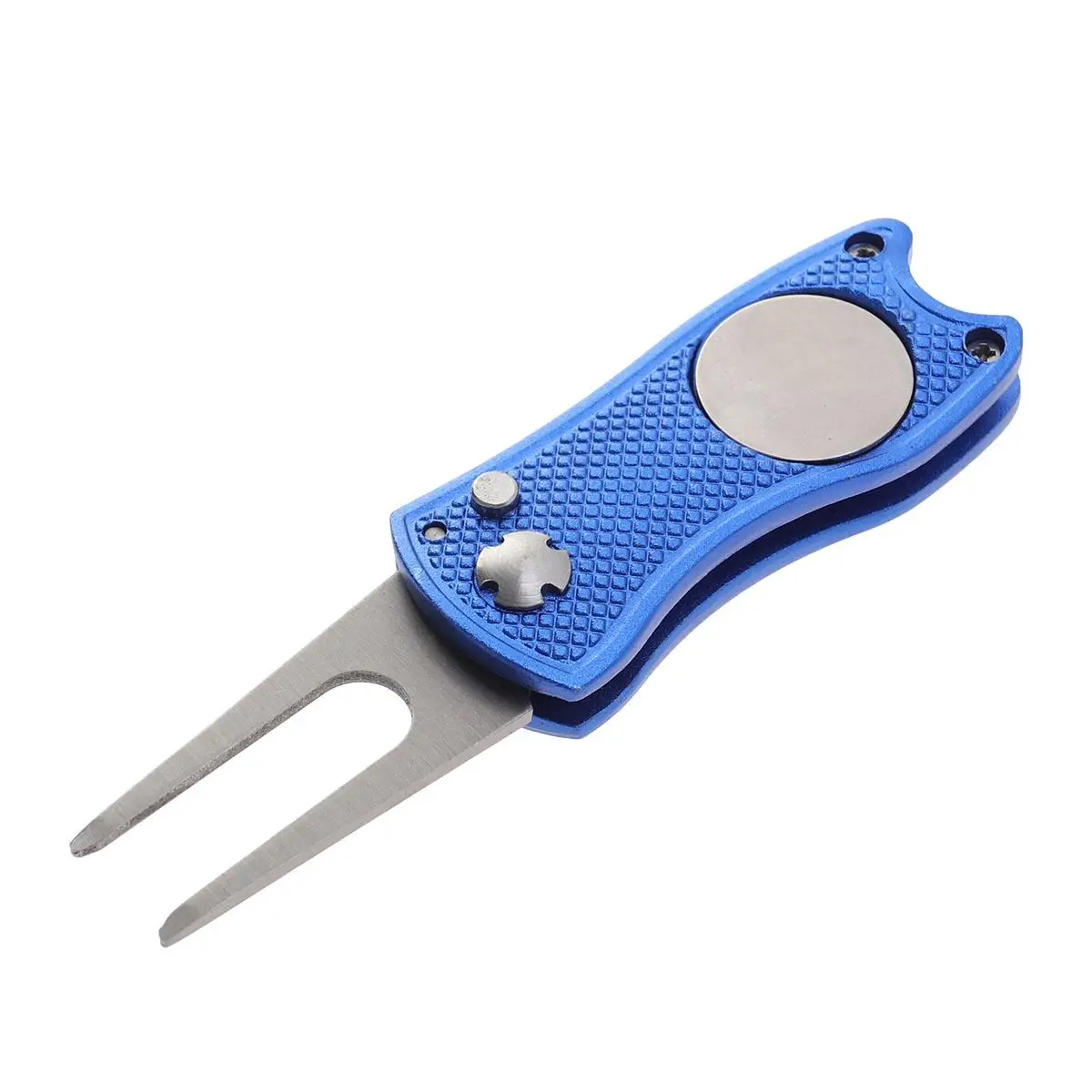

Stainless Steel Foldable Divot Repair Tool Ball Marker Pitch Fork Putting Green Repair Kit Golfer Training Accessory (Blue)