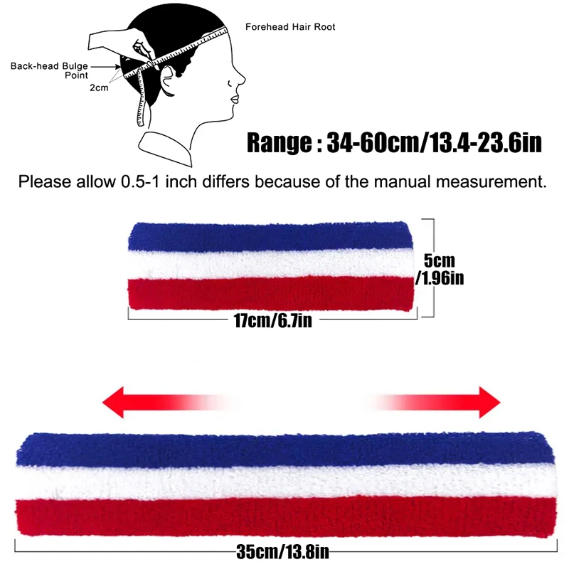 1 Pcs Sweatbands ,Sports Headband and Wristbands  Colorful Cotton Striped Sweatband Set American Flag Style for Men and Women