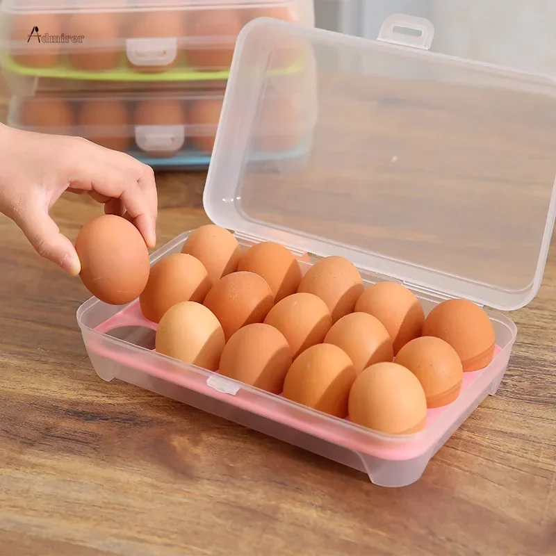 Plastic 15-cell Egg Anti-collision Single-layer Transparent Storage Box Refrigerator Storage Container Portable Egg Tray Kitchen