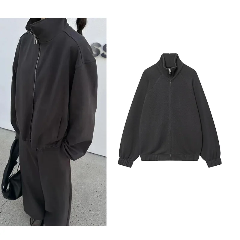 

Женские куртки HipSeam с воротником-стойкой, модная осенняя женская куртка на молнии, верхняя одежда, винтажные женские шикарные топы с длинными рукавами