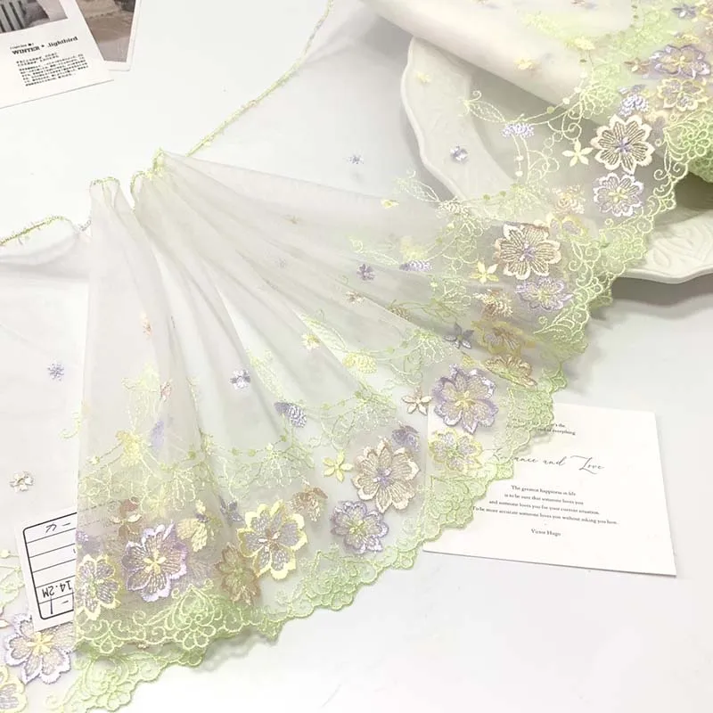 15Yards Green Pink Mesh Embroidered Lace Trim For Sewing Clothes Accessories Bra Costume Dress Lingerie Decor