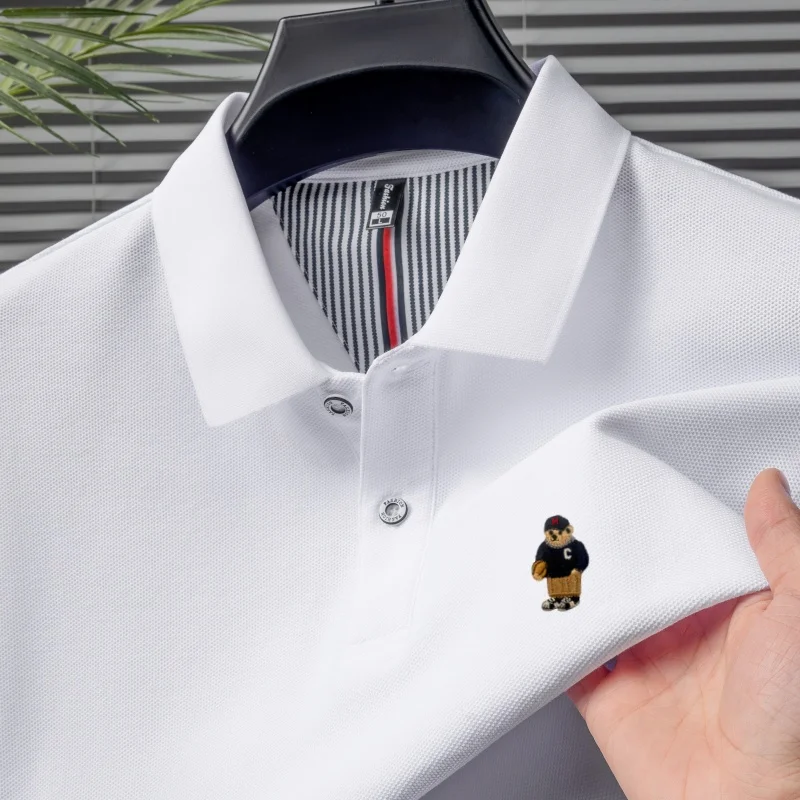 100% Baumwolle Herren Kurzarm-Poloshirt Luxusmarke mit Bären-Stickerei Neuer Stil Sommer Komfort Atmungsaktiv Lässige Mode T-Shirt